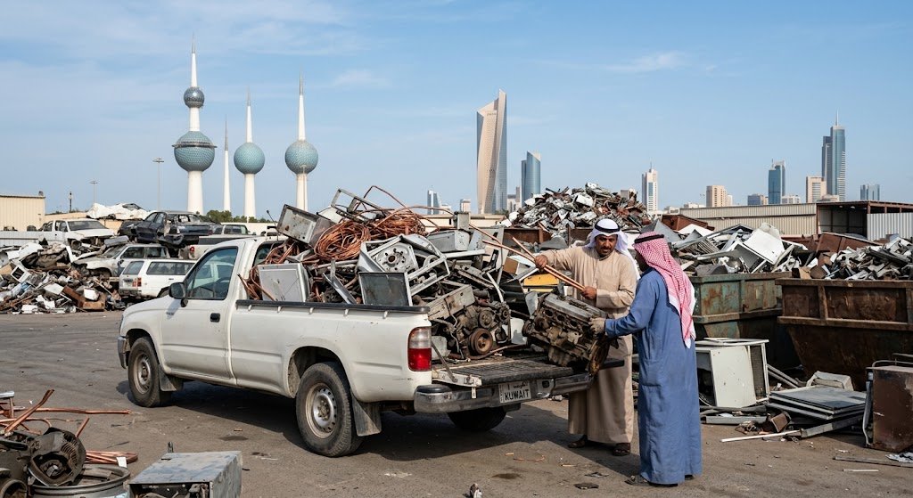 فريق متخصص يقوم بجمع وتقييم الخردة والمعادن ضمن خدمات شراء سكراب الخيران بالكويت